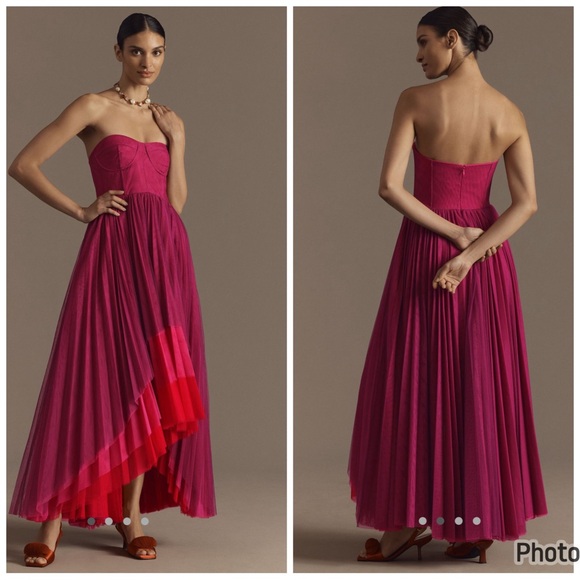 Anthropologie Hutch Calloway Strapless Bustier Tulle Maxi Dress Purple Red Sz 12 - Picture 2 of 8